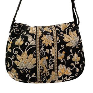 Vera Bradley Messenger Laptop Computer Bag Purse 2008 Retired Black Yellow Bird